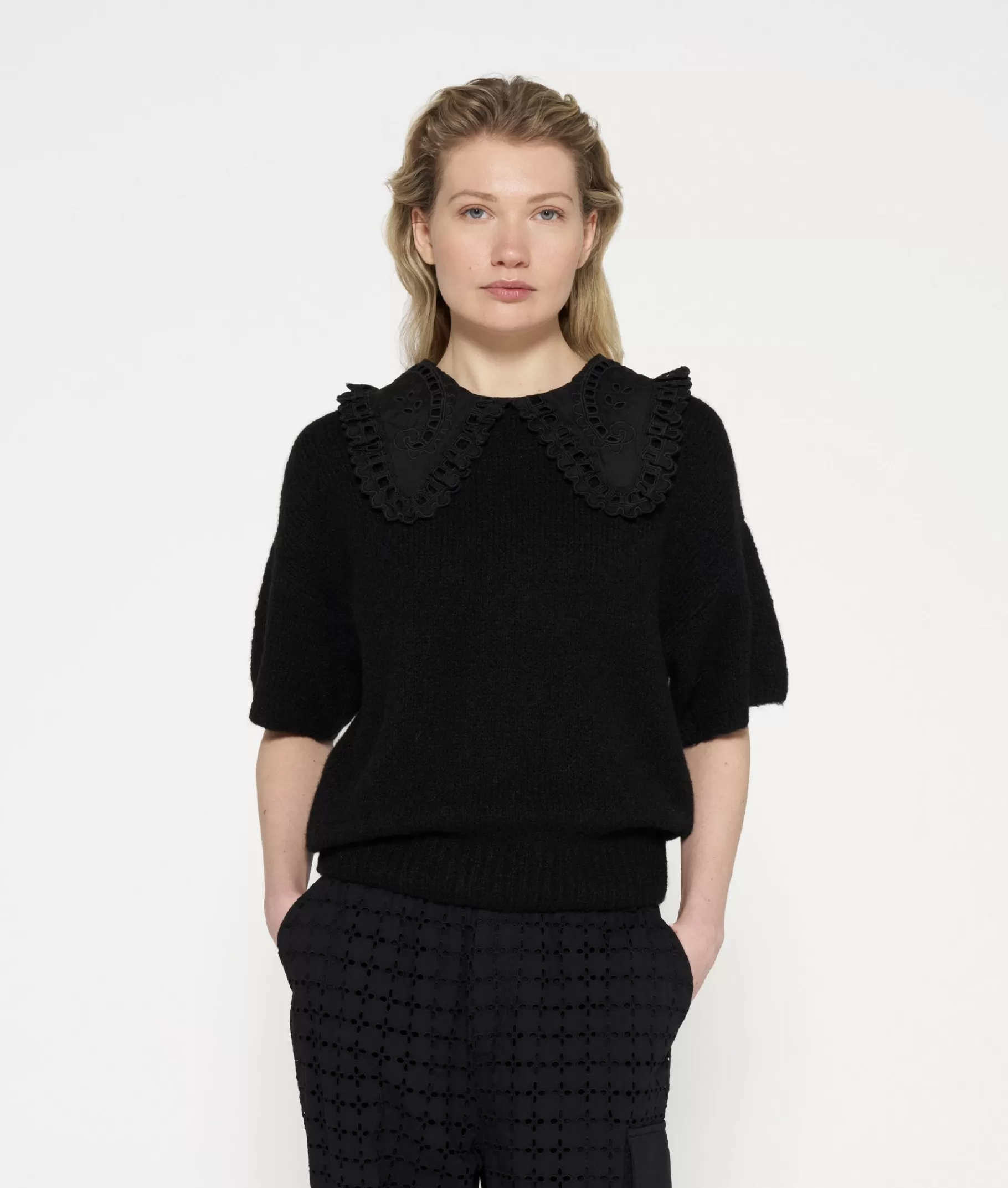 10DAYS short sleeve ruffle knit sweater